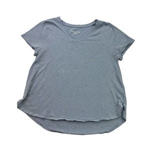 Soft Surroundings Shirt Petite Large PL Blue Short Short Sleeve V Neck